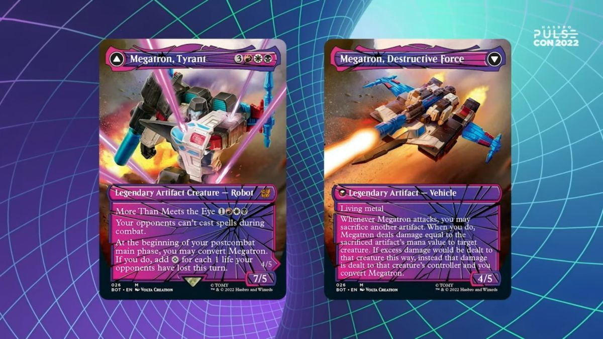 megatron mtg card Megatron, Tyrant // Megatron, Destructive Force [26] [Borderless]  [Shattered Glass] [Universes Beyond: Transformers] [Foil] – Face to Face  Games main image 1