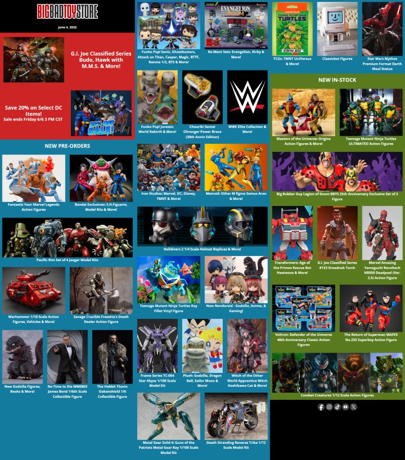 BBTS News- 20% off select DC figures, G.I. Joe, Dragonball, Fantastic Four, Warhammer, Godzilla & More!