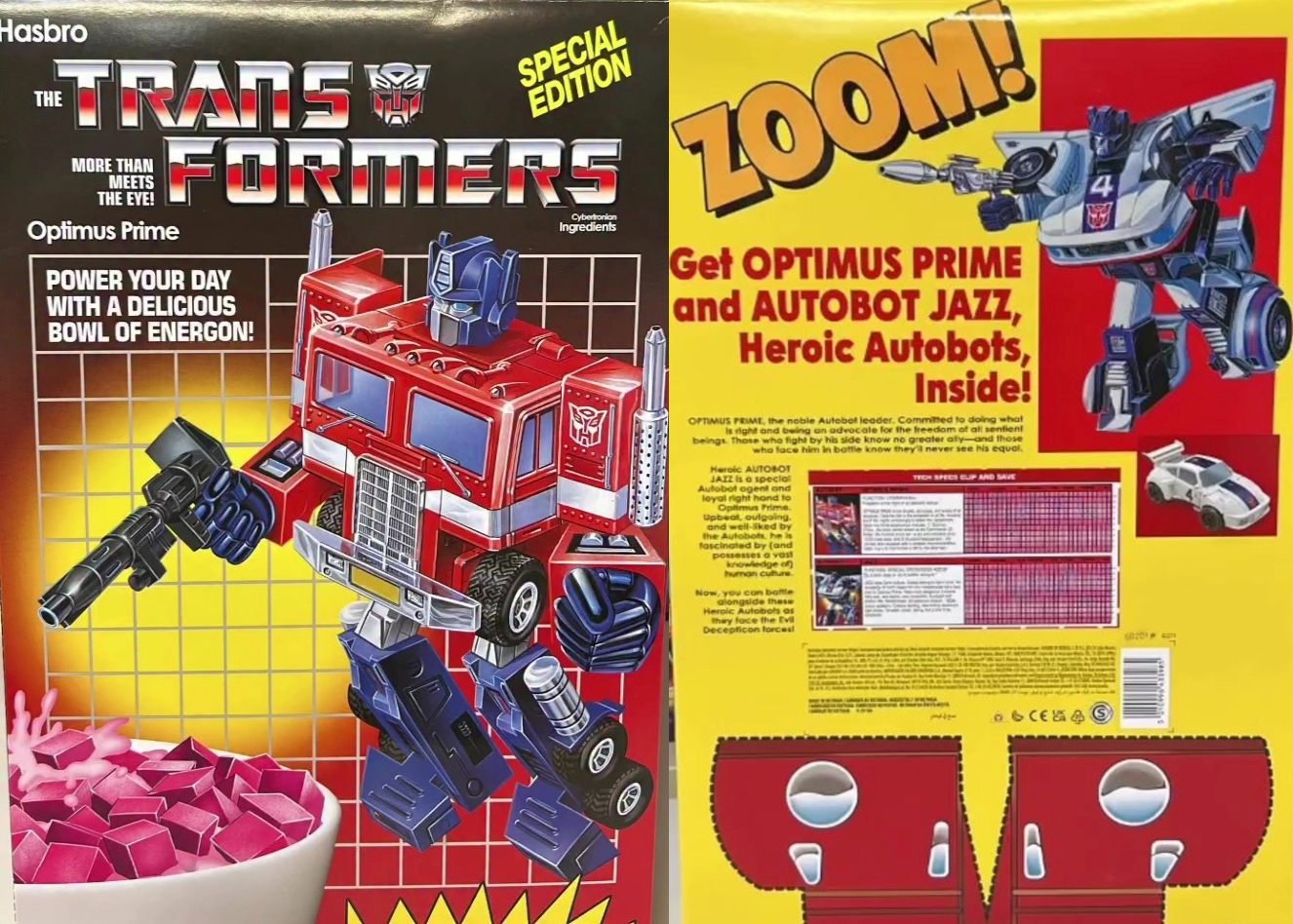 SDCC 2026 Optimus Prime & Autobot Jazz Cereal Box Set Official In-Hand Packaging Images