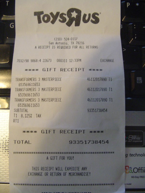 Transformers Toys R Us Rodimus Prime Sighting Receipt (1 of 2)