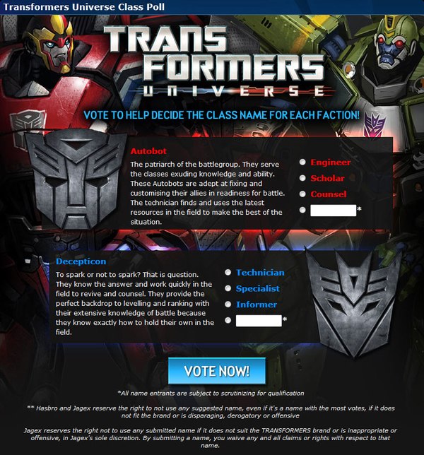 Jagex Ask Fans to Name Factions In-Game Classes for Transformers Universe MMO Game