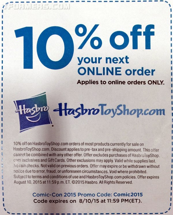 SDCC 2015 - Transformers Discount Coupon Hasbro Toy Shop Code