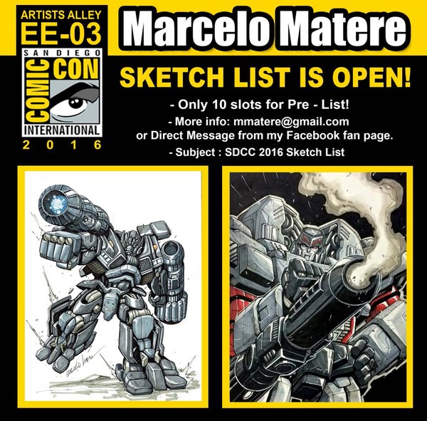 SDCC 2016 - Transformers Artist Marcelo Matere Sketch List Now Open 