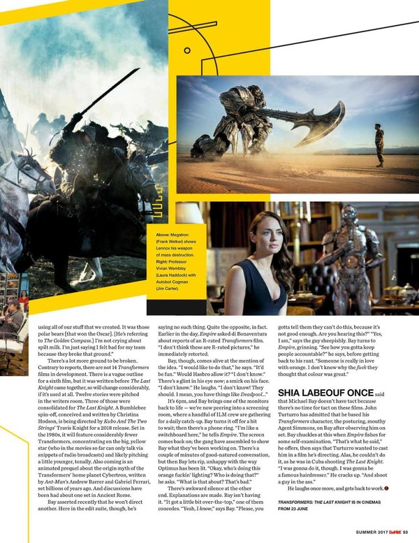 Transformers The Last Knight Empire Magazine Article Scans  (4 of 4)