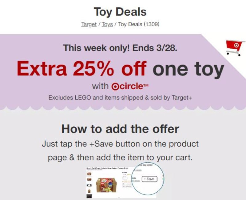 DEAL - Target Offers Extra 25% Off One Toy This Week Only