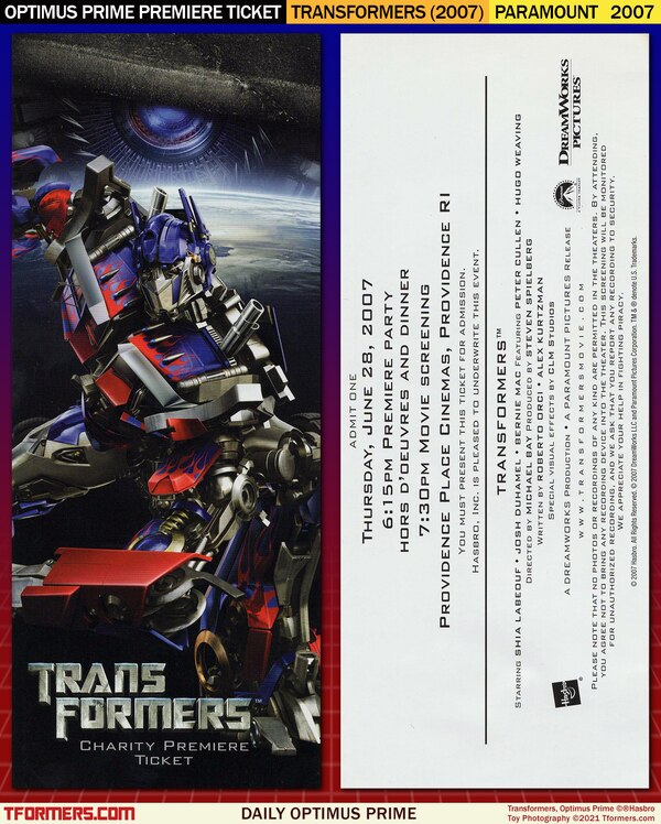 Daily Prime - Transformers (2007) Optimus Prime Premiere Ticket