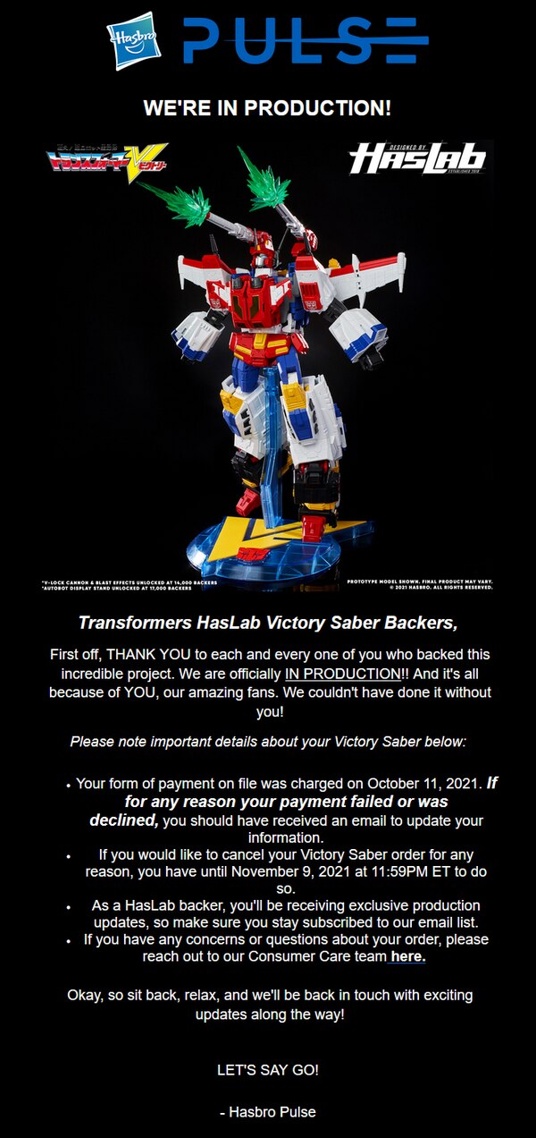 HasLab Update Transformers Victory Saber Officially Goes Into Production