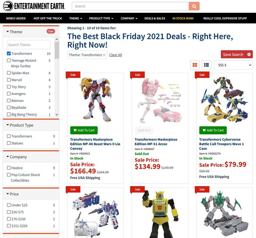 Entertainment Earth Black Friday Sale - WFC, MasterPiece, Cyberverse ...