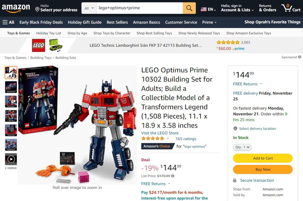 LEGO Optimus Prime 10302 Black Friday Deal Just $145 Ships FREE