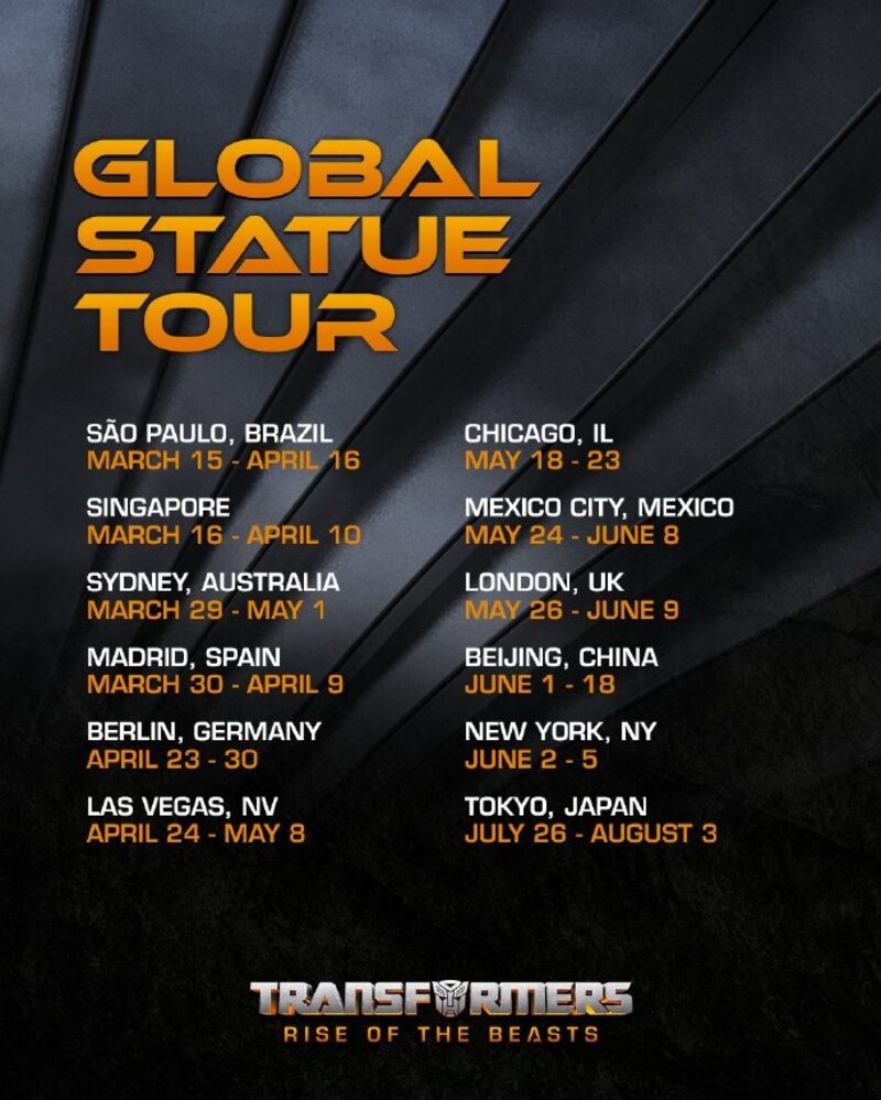 Transformers: Rise of the Beasts Global Statue Tour Update Adds Cities & Dates