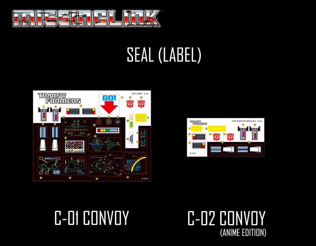 C-01 & C-02 Convoy Sticker Sheets Images from Transformers Missing Link Series