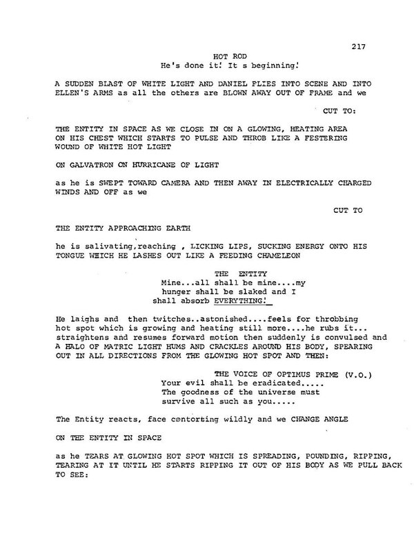 Image Of Page From Transformers The Movie Script Ron Friedman First Draft  (5 of 8)