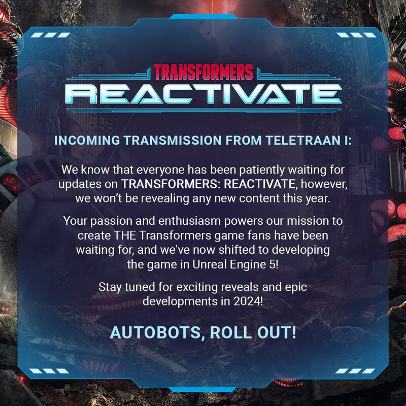 Transformers: Reactivate Game Delayed to 2024 For New Technology