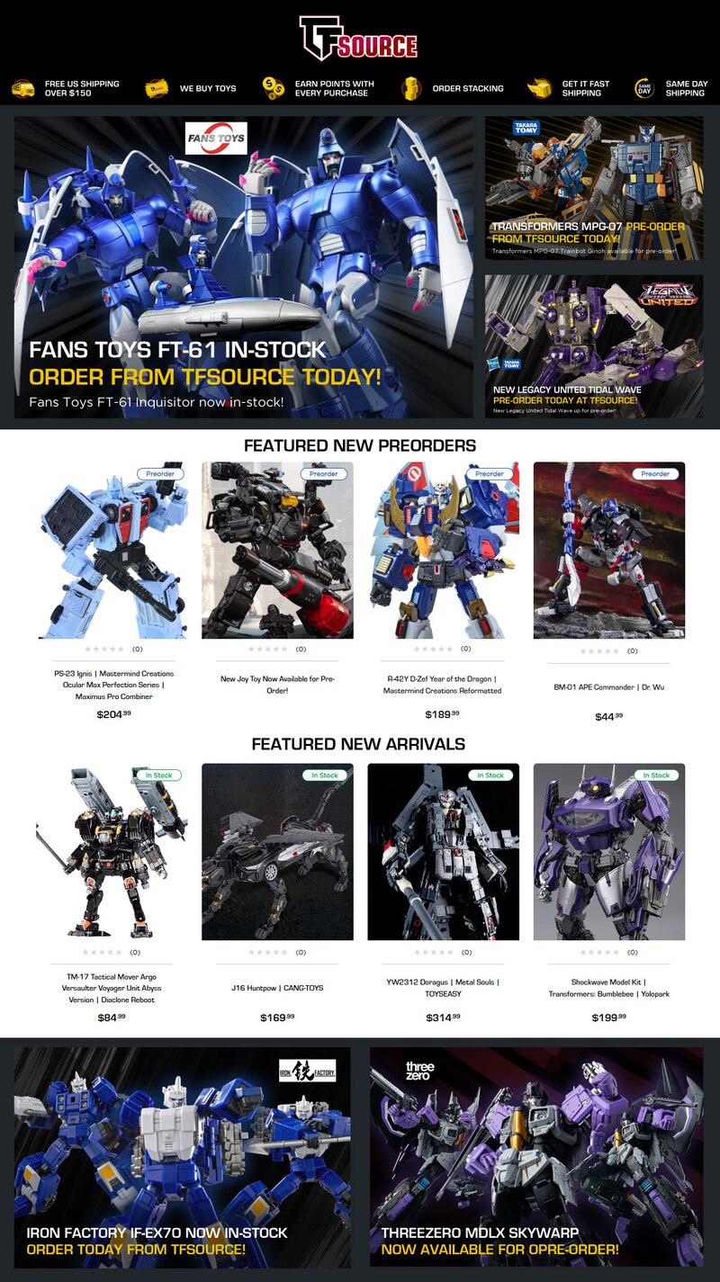 TFSource News - FT-61 Inquisitor, MDLX Skywarp, MPG-07 Trainbot Ginoh, Legacy United Tidal Wave!