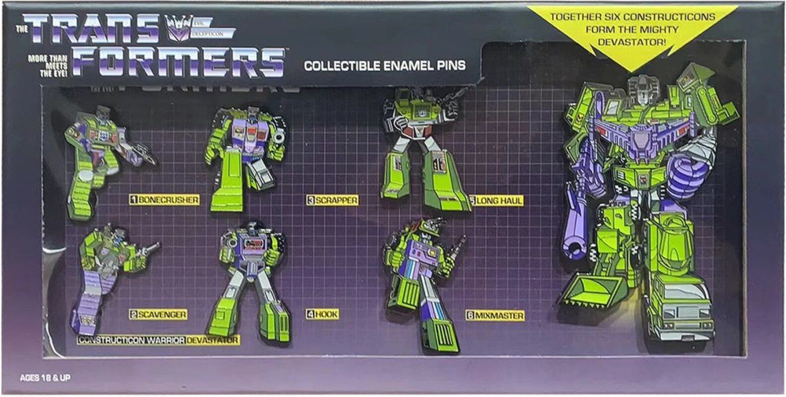 Constructicons Devastator Retro Transformers Enamel Pins Box Set